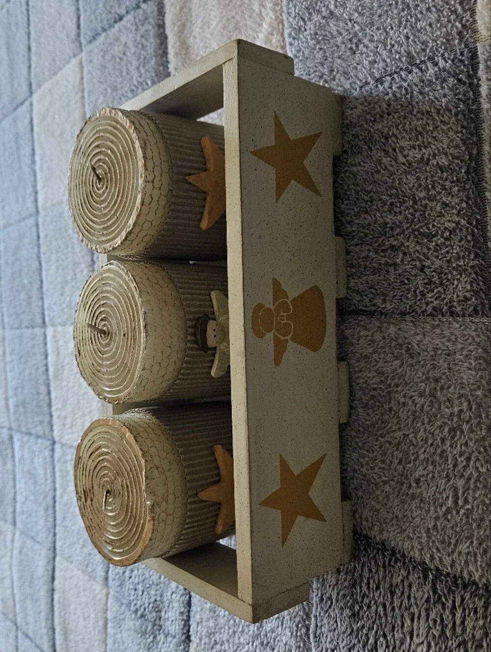 Decorative Cream Candle Trio with Yellow Star Accents And Angel